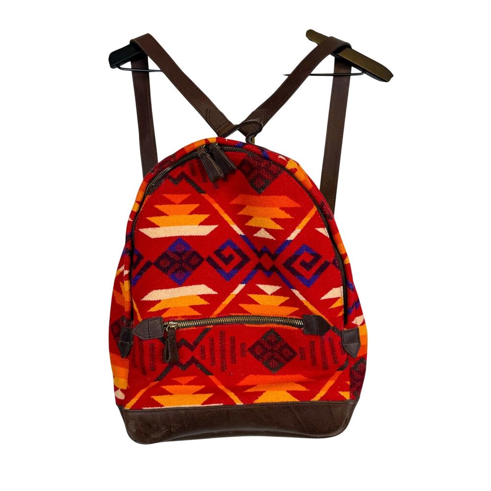 Pendleton Wool Backpack Red Orange Leather - image 1